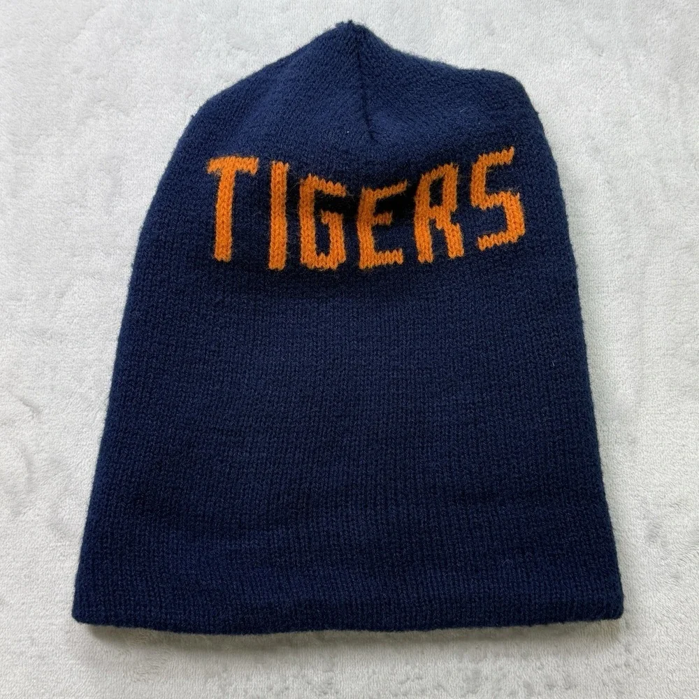Vintage 80s Auburn Tigers Reversible Knit Beanie Hat Blue‎ Orange College